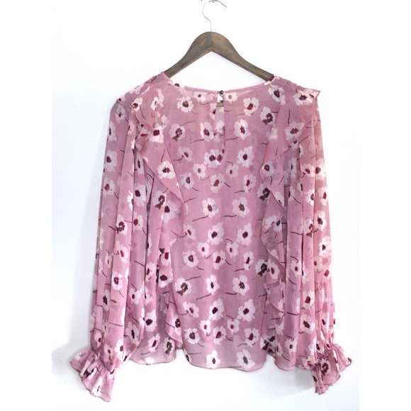 Lucky Brand Mauve Pink Boho Semi Sheer Floral Print Top Ruffle Detailing FLAW - Picture 6 of 11